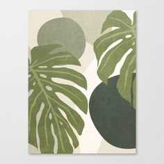 a green and white poster with leaves on it