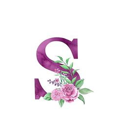 the letter s is decorated with flowers and leaves