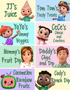 an image of children's names in cartoon style for each child to name their favorite characters