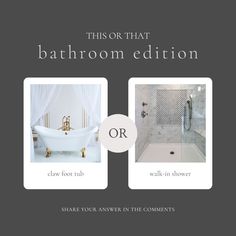 an advertisement for a bathroom with two pictures and the words, this or that bathroom edition