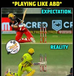 two different shots of a cricket player hitting the ball, and playing like abd