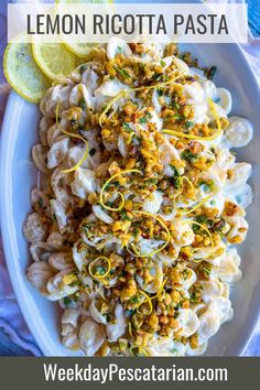 lemon ricotta pasta on a white plate