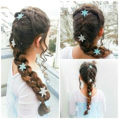 Elsa's braid from Frozen (pancaked frenchbraid) Frozen Inspired Hairstyles, Elsa Frozen Hairstyle, Elsa Hairstyle Kids, Frozen Photoshoot, Elsa Frozen Hair, Elsa Hairstyle, Frozen Braid, Frozen Hairstyles, Elsa Braid