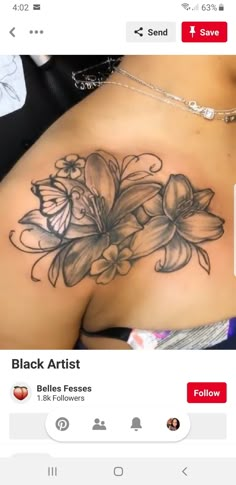 the back of a woman's stomach with flowers on it and an instagramt