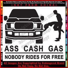 Premium Quality - No Free Rides Pickup Ass Cash Gas JDM Window Auto Car Truck Sticker Decal, New Home Decor Car Sayings, Clear Top, Toy Trucks, Auto Car, Vinyl Art, Jdm