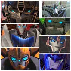 six different images of robots with blue eyes