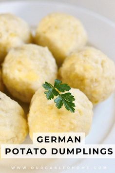 German potato dumplings on plate German Potato Dumplings, Our Gabled Home, Roast Goose, Beef Rouladen, German Potato, German Potatoes, Potato Dumplings, Creamy Mushroom Sauce, German Recipes