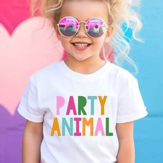 Party Animal Birthday Shirt, Zoo Animals Birthday, Party Animal Shirt, Infant Toddler Youth Kids, Wild Safari Party Animals Birthday Outfit **SIZE CHART** Please scroll through the listing photos to see the size charts. **DESIGN SPECIFICS** We print our shirts using Direct To Garment printing technology. process which makes the design naturally blend into the fabric, making it very soft to touch.  **SHIRTS** white and natural are 100% cotton **PROCESSING TIME** Made to Order Please allow 1-5 bus Party Animal Birthday, Party Animals Birthday, Animals Birthday Party, Animal Themed Birthday Party, Zoo Birthday Party, Animal Theme Birthday, Safari Animals Birthday, Zoo Birthday, Girl Bday Party