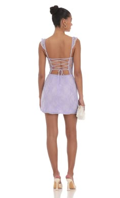 Sweetheart Neck Lace Dress in Lavender | LUCY IN THE SKY Purple Satin Dress Short, Homecoming Boards, Purple Hoco Dress, Light Purple Mini Dress, Unique Hoco Dresses, Purple Satin Dress, Backless Homecoming Dresses, Light Purple Dress, Purple Homecoming Dress