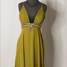 Double Layer Chiffon, Gorgeous Beaded Detail Yellow Maxi Evening Dress For Wedding, Yellow Sleeveless Gown For Gala, Sleeveless Yellow Maxi Dress For Formal Occasions, Yellow Sleeveless Maxi Dress For Formal Events, Yellow Sleeveless Maxi Dress For Formal Occasions, Floor-length Yellow Gown For Party, Elegant Yellow V-neck Maxi Dress, Elegant Yellow Maxi Dress For Evening, Formal Yellow Maxi Dress