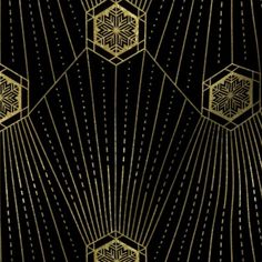 a black and gold wallpaper with hexagons in the center on it