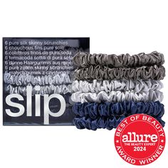 A set of skinny scrunchies made with specially selected elastic and a slipsilk™ covering.Hair Type: Straight, Wavy, Curly, and CoilyHair Texture: Fine, Medium, and ThickWhat Else You Need to Know: Upgrade your hair tie game. From the makers of the Slip anti-aging, anti-sleep crease, anti-bed head pure silk pillowcase, these scrunchies were designed to avoid hair creases. They are made with specially selected elastic and a slipsilk™ covering to be gentle on your delicate hair. Beauty Games, Celebrity Hair Stylist, Silk Hair, Favorite Hairstyles, Beauty Awards, Silk Pillowcase, Hair Elastics, Scrunchie Hairstyles, Hair Tie