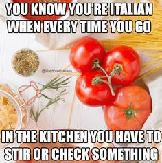 there are three tomatoes on the table next to some pasta and seasoning in bowls