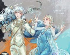 an image of two people dressed as snow queen and prince in front of ice king