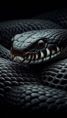 a close up of a snake's head in the dark