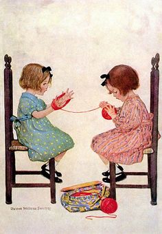 Awe...the good old days!!!! Jessie Willcox Smith, Winding Yarn, Postal Vintage, Knit Art, Images Vintage, Illustration Vintage, Childrens Illustrations, Vintage Pictures, Children's Book Illustration