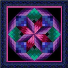 the quilting star tv - 43 is shown in purple, green and blue