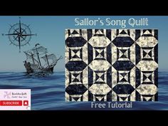 a sailboat is sailing in the ocean next to an image of a quilted wall hanging