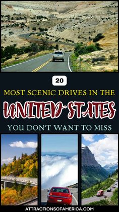 the cover of an article about driving in the united states, with pictures of cars and mountains