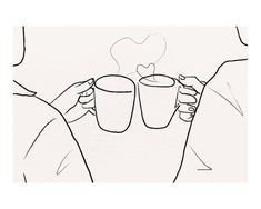 two people holding cups in their hands with hearts on the top and one person's arm