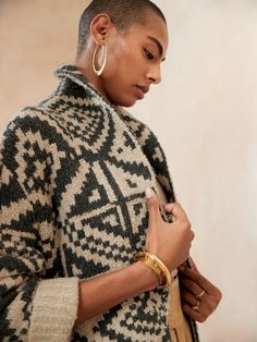 Heritage Jacquard Cardigan | Banana Republic Geometric Cardigan, I Fall To Pieces, Jacquard Cardigan, Belted Cardigan, The Sheep, Heritage Fashion, Jacquard Pattern, Fair Isle Sweater, Sewing Basics