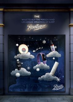 an advertisement for the brand brochure with various items in it's display window