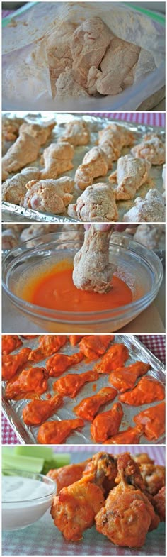 the process of making chicken wings is shown