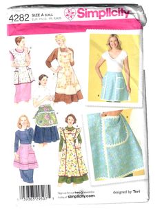 Vintage Apron Pattern, Long Dress Patterns, Apron Pattern, Vintage Apron, Vintage Dress Patterns, Aprons Patterns, Half Apron, Aprons Vintage, Simplicity Sewing