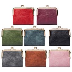 six different colors of leather purses