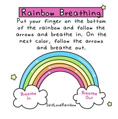 rainbow breathing poem with clouds and stars on the bottom, above it is an image of a