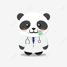 a panda bear with a stethoscope in its mouth and wearing a lab coat