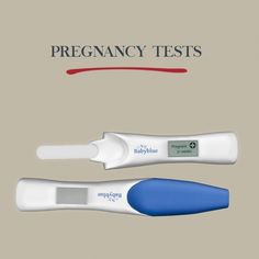 two toothbrushes sitting next to each other on top of a gray background with the words pregnancy tests