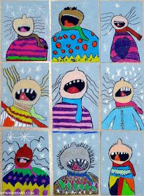 four different colored pictures of people in sweaters and one with an alien face on it