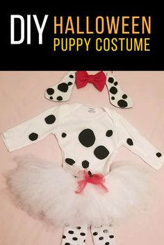 a dalmatian costume with polka dots and a red bow