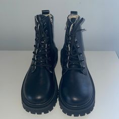 Size 39 Black Faux Leather Combat Boots Lace-Up Unbranded Never Worn Leather Combat Boots, Black Combat Boots, Moto Boots, Lace Boots, Black Faux Leather, Combat Boots, Faux Leather, Lace Up, Women Shoes