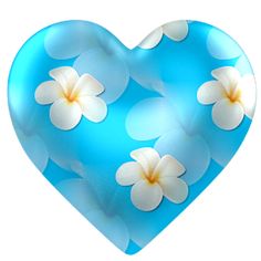 a blue heart with white flowers on it