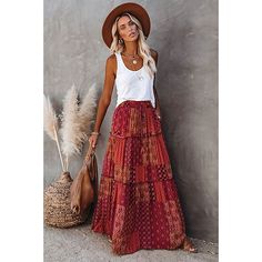 Season:Spring   Fall; Fabric:Polyester; Dress Length:Maxi; Gender:Women's; Style:Boho,Fashion; Occasion:Casual Daily,Holiday; Fit Type:Loose Fit; Pattern:Graphic; Design:Print,Ruffle; Pants Type:Skirt,Swing; Front page:FF; Listing Date:02/15/2022; Production mode:External procurement; Length:; Waist:; Pants Length:Long Bohemian Style Skirts, Stile Boho Chic, Look Boho Chic, Boho Mode, High Waist Long Skirt, Estilo Hippie, Tiered Maxi Skirt, Womens Maxi Skirts, Looks Street Style