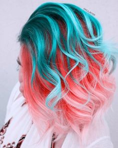 Vivid Summer Hair Color, Fun Haircolor, Patriotic Hairstyles, Red And Green Hair, Blue And Pink Hair, Coral Hair, Hair Styels, Diy Hair Color, Turquoise Hair