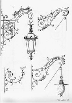 an old fashioned lamp post and some other architectural details from the early 1900's