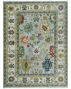 Silver, Ivory and Beige vibrant Colorful Hand knotted Multi Size Traditional Oushak wool Rug 10 Sqare Wool Rugs, Oushak Rug Landry & Arcari Rugs And Carpeting, Traditional Area Rugs Blue, Family Room Colorful Rug, Ooshak Rugs, Beige Color Scheme, Tile Furniture, Room Size Rugs, Stone Siding