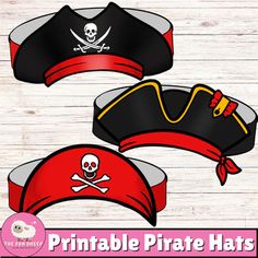 pirate hat cutout with skull and crossbones on the front, in red and black