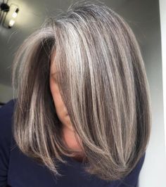 Salt and Pepper Lob with Natural Brown Lowlights Wigs With Highlights, Italian Bob, Grey Brown Hair, Gray Balayage, Grey Highlights, Salt And Pepper Hair, Professional Hair Color