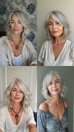 15 Hairstyles, Short Dark Hair, Medium Bob, Blonde Haircuts, Champagne Blonde, Silver Blonde, Hair Haircuts, Haircut For Older Women, Grey Hair Color