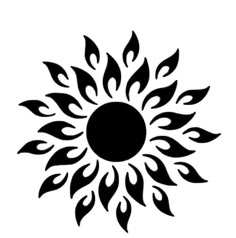 a black and white sunflower with flames on it