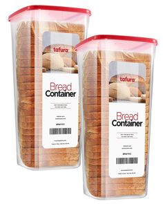 two containers filled with bread sitting next to each other