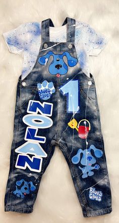 Custom Blues Clues Inspired Jumper, Custom Overalls Birthday Outfit by TGloryBoutique on Etsy Custom Overalls, Baby Boy 1st Birthday Ideas, Baby Birthday Idea, Custom Kids Clothes, Boy Birthday Outfit, Baby Boy Birthday Outfit, Blue's Clues Birthday, Blue's Clues Birthday Party, Baby Birthday Outfit