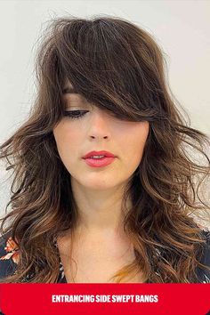 Full Sweeping Long Fringe for women with naturally thick hair Natural Layers, Long Fringe, Long Fringes, How To Style