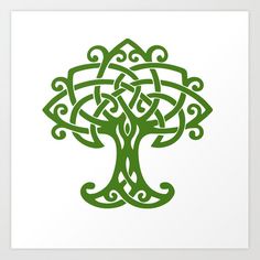 the celtic tree of life symbol is shown in green on a white background with an intricate design