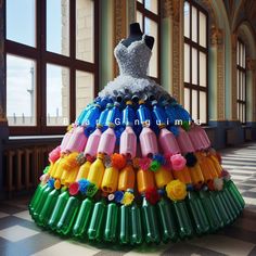 there is a dress made out of plastic bottles