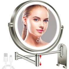 a woman's face is shown in the mirror with an arrow pointing to it